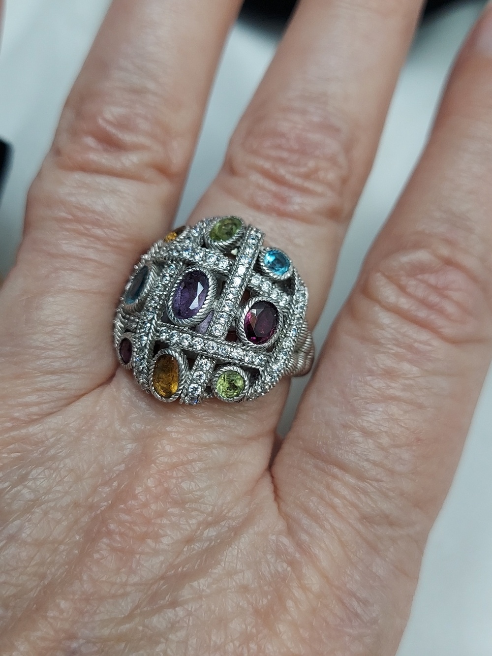 Judith Ripka Multi-Gem Dome Ring in Blue, Purple, Green and Amber